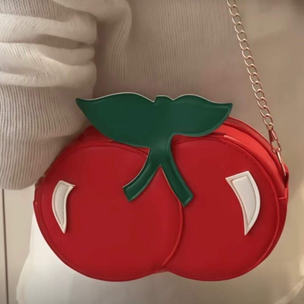 Cherry-Shaped Red Crossbody Bag